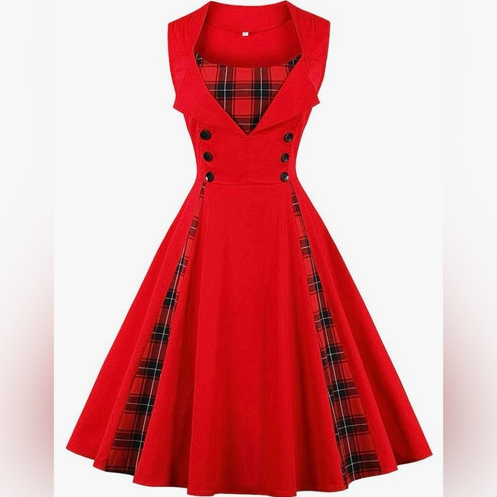 KILLREAL: Red Retro Vintage Style Cocktail Party Swing Dress. Size Small.